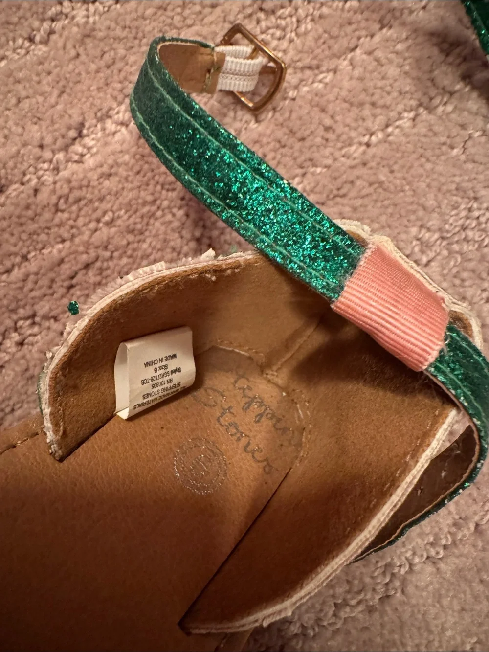 Girls Glitter Two-Tone Strap Sandals - Pink & Green